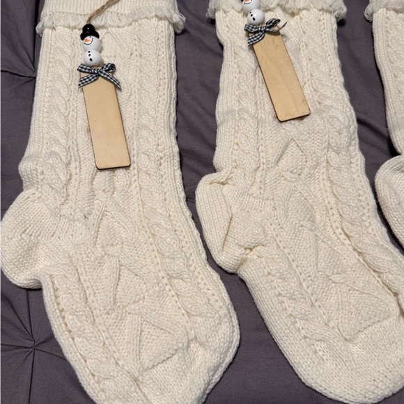 New Christmas 18” Ivory Knit Stockings Set Of 4 Customizable Snowman Tags - Picture 2 of 7